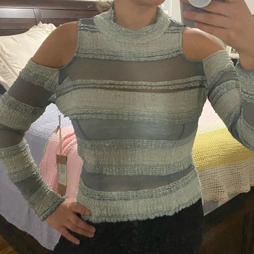 NWT Blush Noir Cold Shoulder Blue Sweater